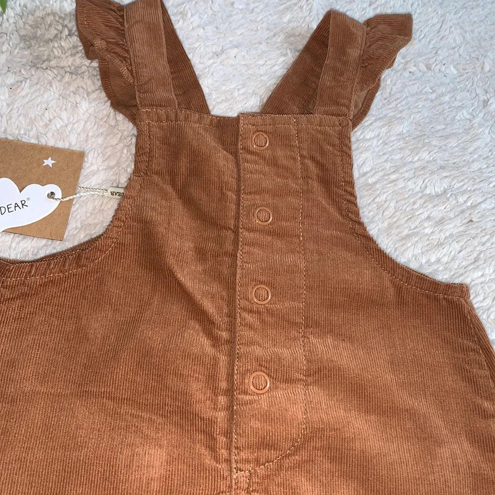 NWT Angel Dear Brown Corduroy Ruffle Bib Overalls 3-6M
